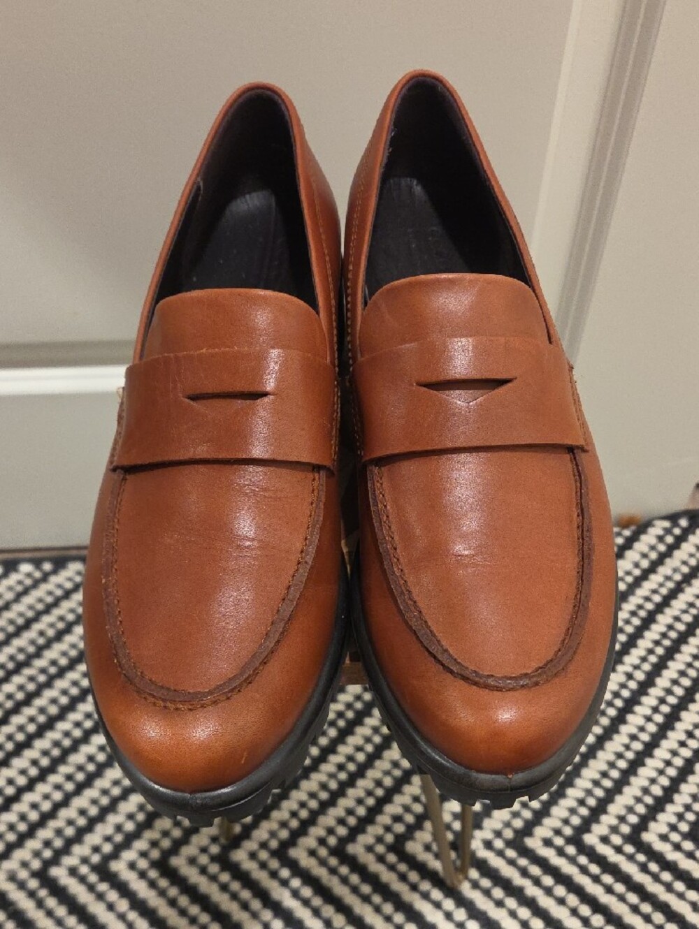 Ecco Womens Cognac Leather Penny Loafers
